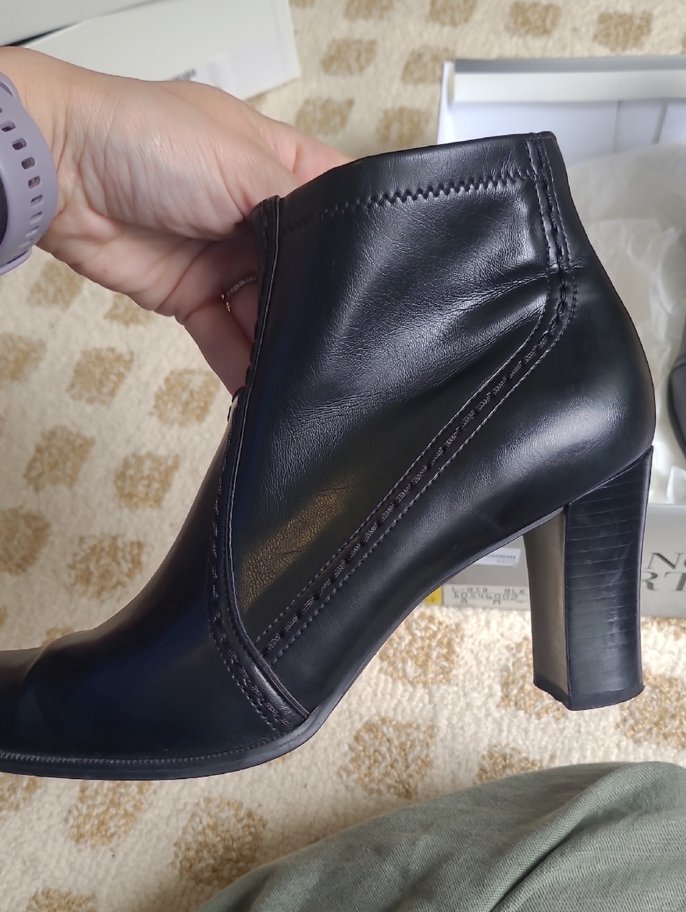 Franco Sarto Black Leather Square-Toe Ankle Booties - Picture 11 of 12